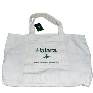 HALARA White Tote Bag with Green Logo